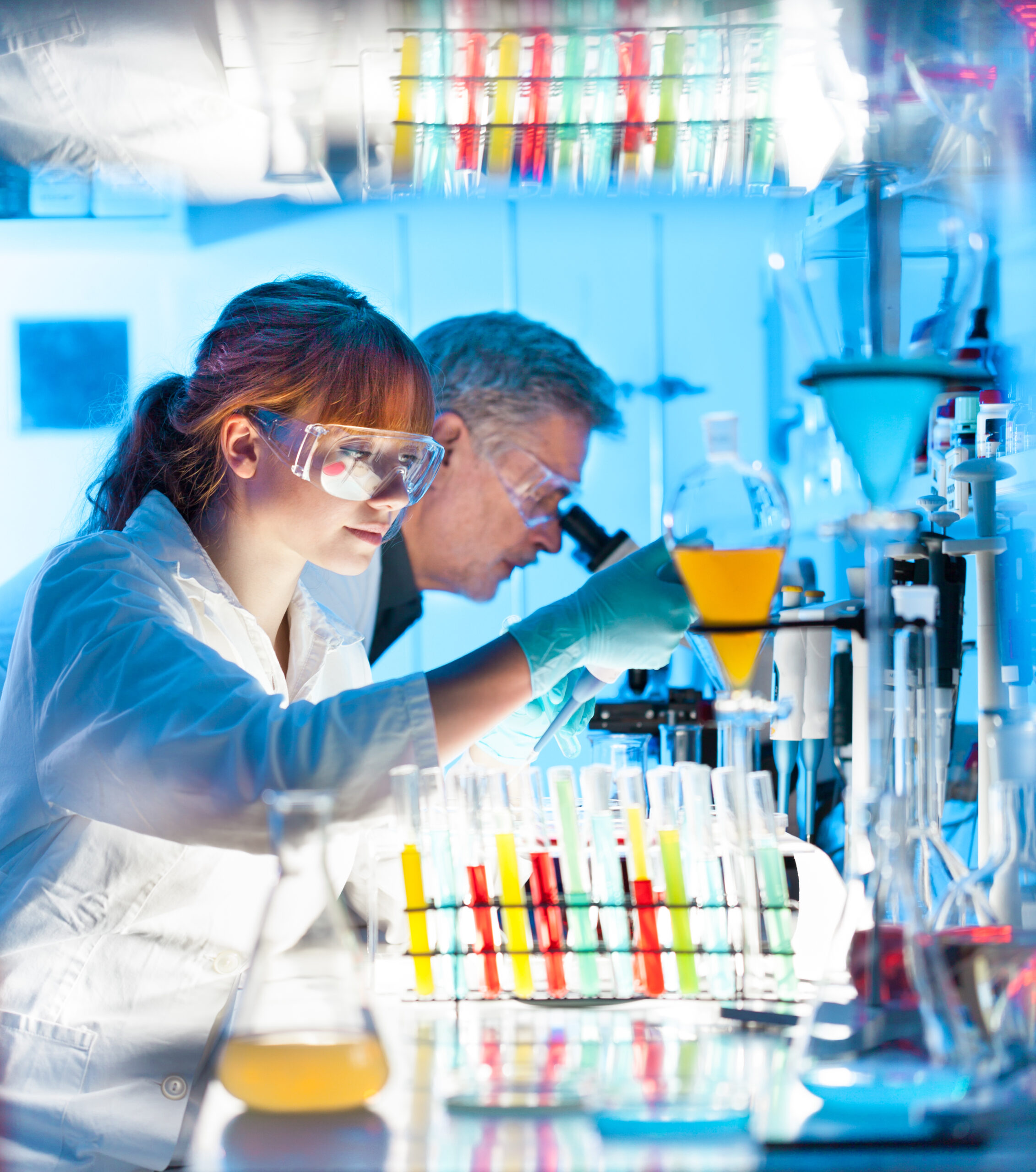 Pathologists experimenting and testing collected samples.