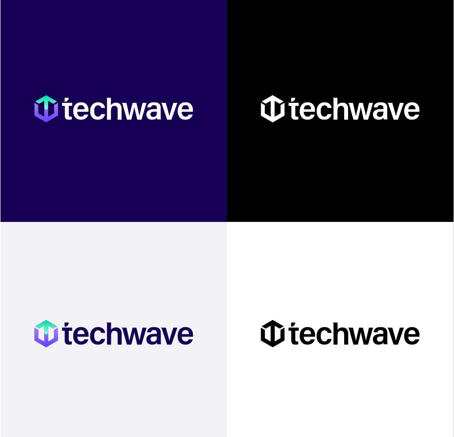 Techwave logo variation in difference backgrounds